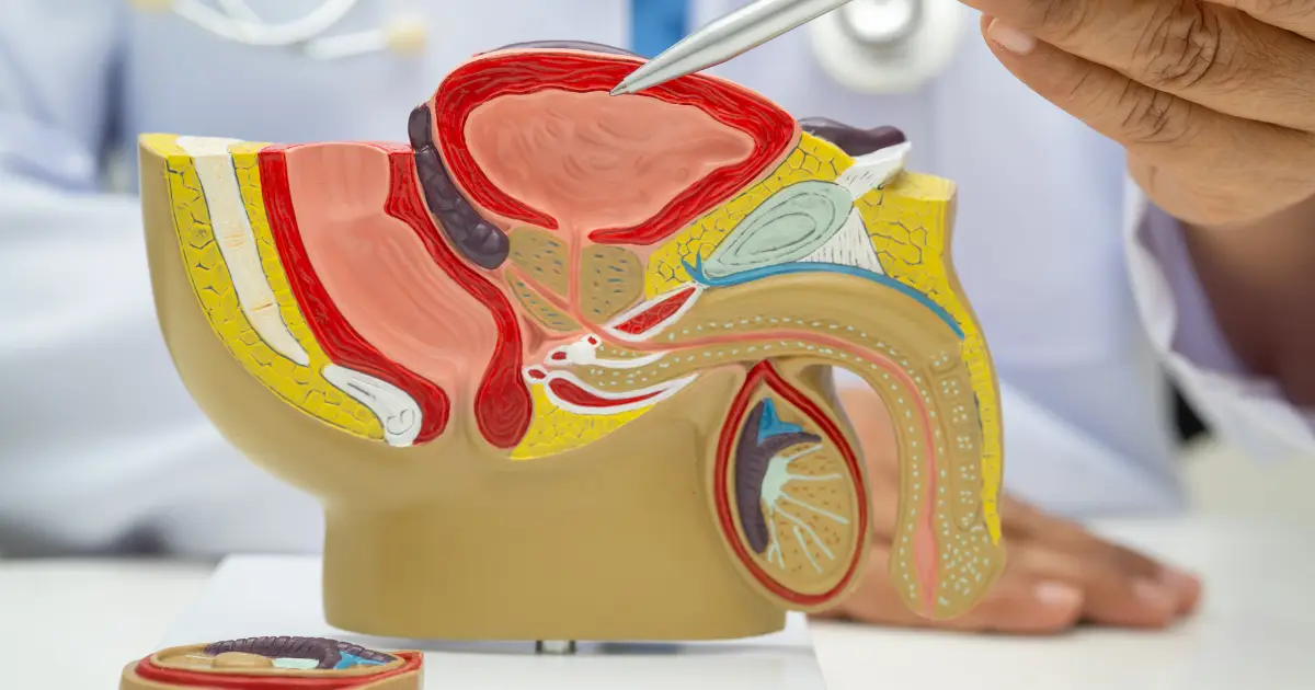 Pejronijeva bolest - urolog pokazuje anatomiju penisa na modelu muške karlice